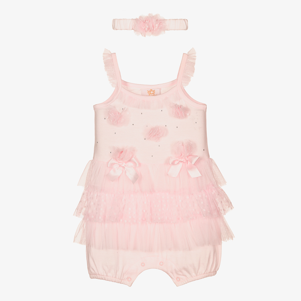 Caramelo Kids - Barboteuse et serre-tête rose en tulle | Childrensalon