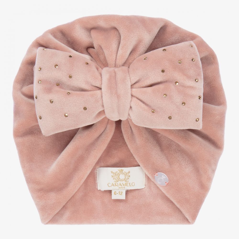 كاراميلو كيدز -قبعة توربان ديامنتي قطيفة لون زهري للبنات | Childrensalon Outlet