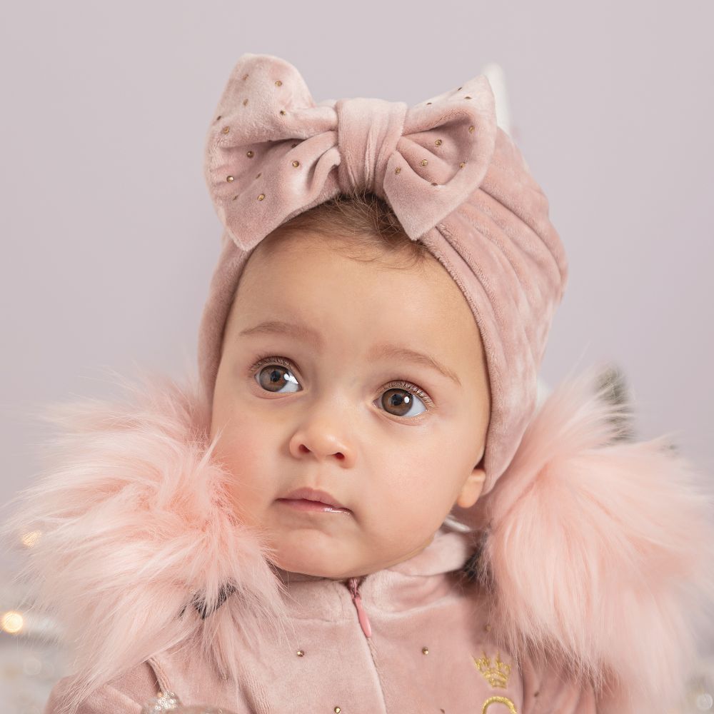 كاراميلو كيدز -قبعة توربان ديامنتي قطيفة لون زهري للبنات | Childrensalon Outlet