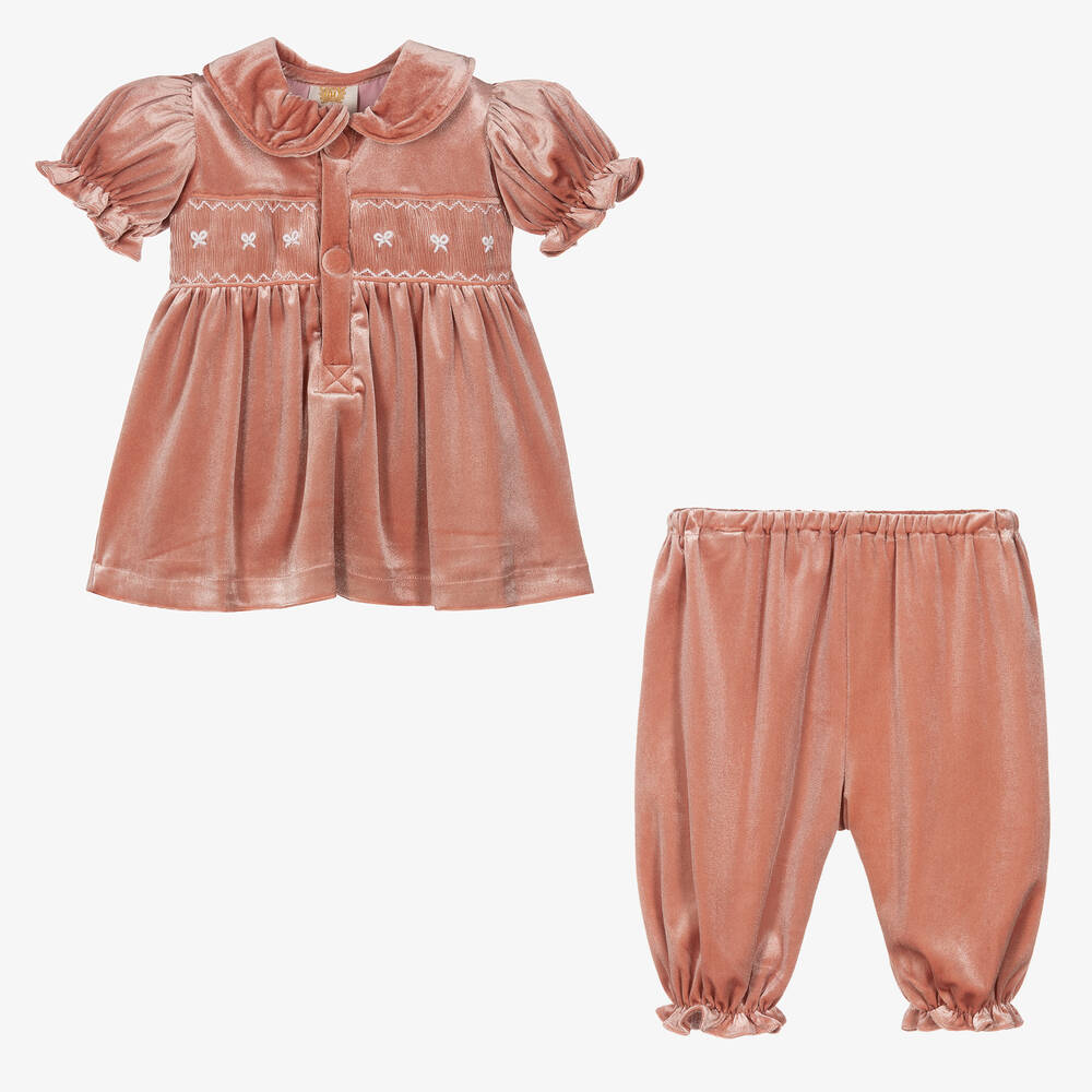 Caramelo Kids-Pink Velvet Bloomer Shorts Set | Childrensalon Outlet