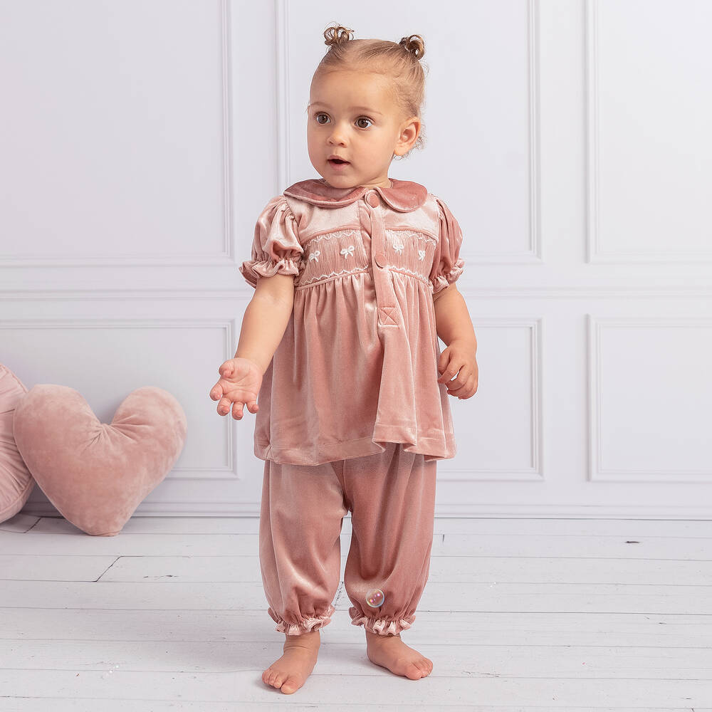 Caramelo Kids-Pink Velvet Bloomer Shorts Set | Childrensalon Outlet