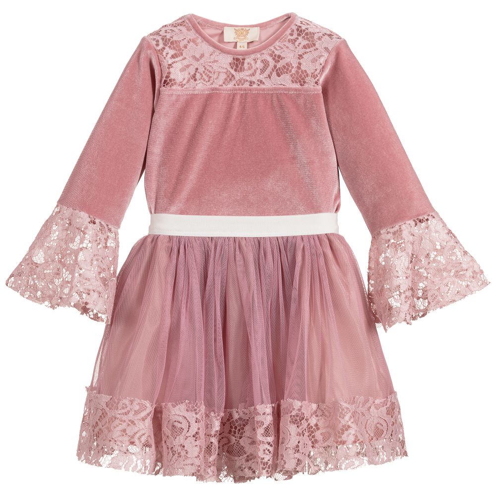 Caramelo Kids - Pink Velvet Lace Skirt Set  | Childrensalon