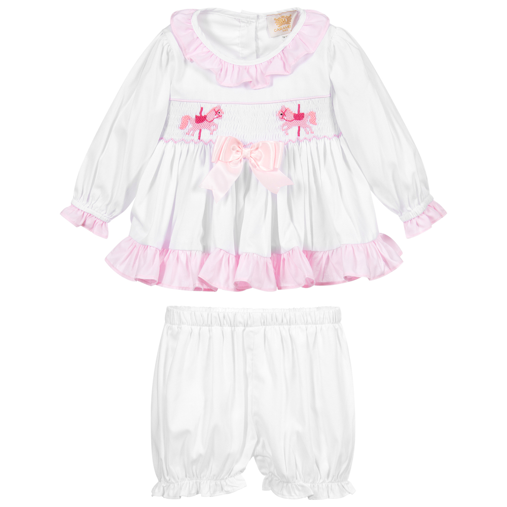 Caramelo Kids-Pink & White Cotton Short Set | Childrensalon Outlet