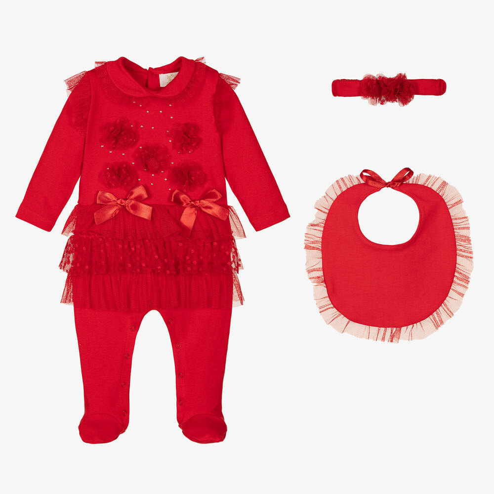 Caramelo Kids - Red Cotton Jersey Babygrow Set | Childrensalon