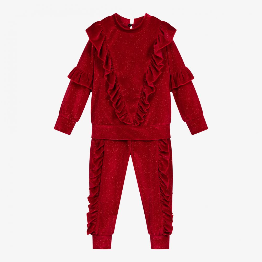 Caramelo Kids - Red Glitter Trouser Set | Childrensalon