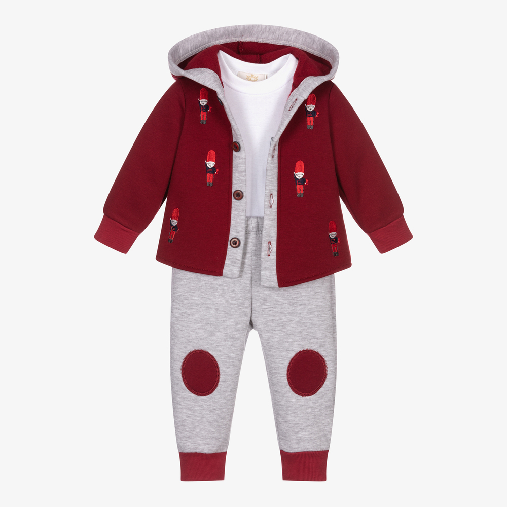 Caramelo Kids - Dreiteiliger Trainingsanzug in Rot und Grau | Childrensalon