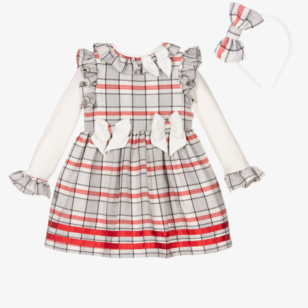 Caramelo Kids - Красно-серый комплект с платьем в клетку  | Childrensalon
