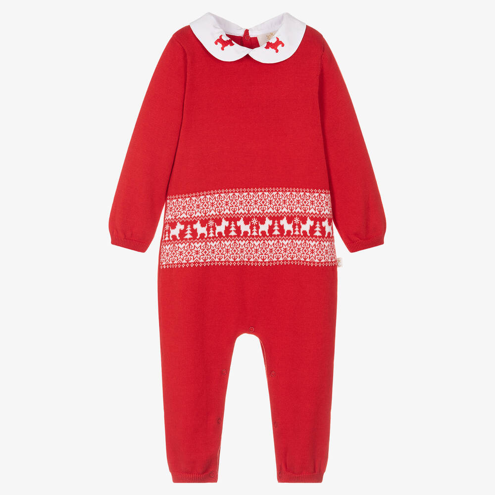 Caramelo Kids - Red Knitted Cotton Romper | Childrensalon
