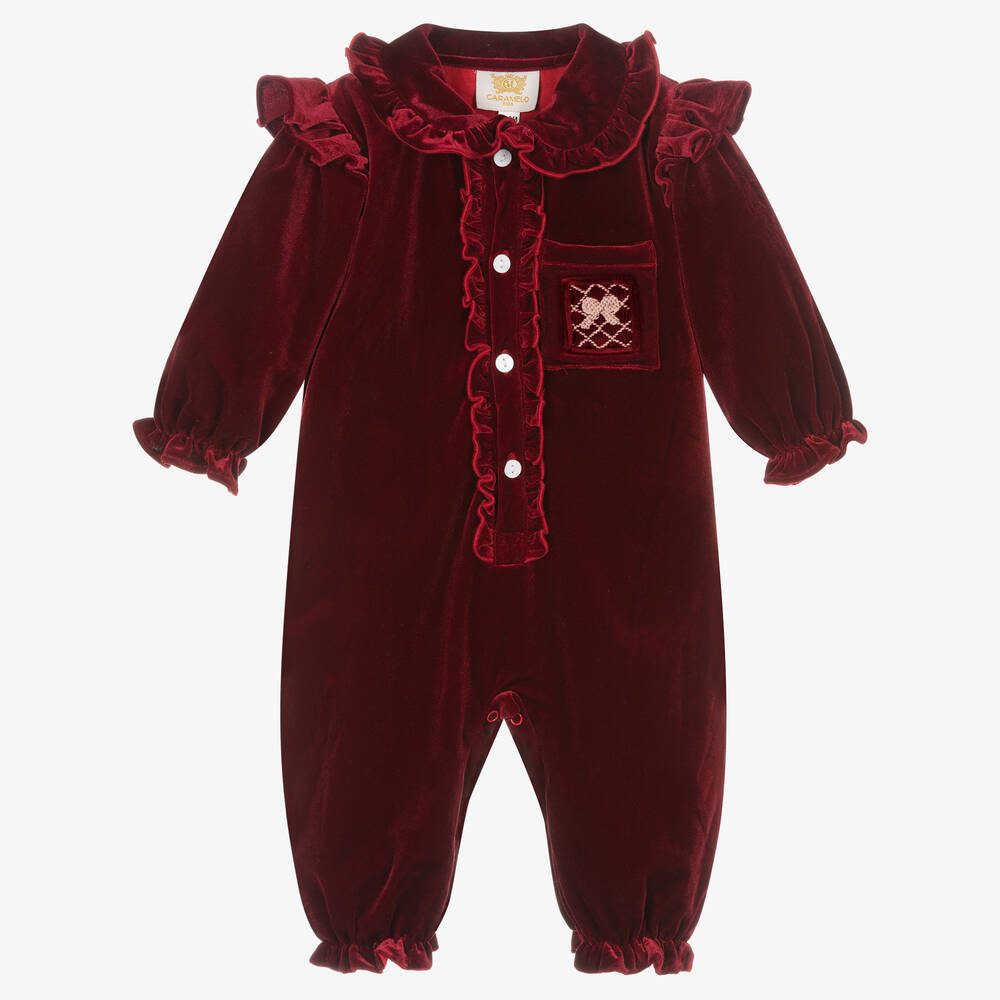 Caramelo Kids - Roter Velours-Overall für Babys | Childrensalon