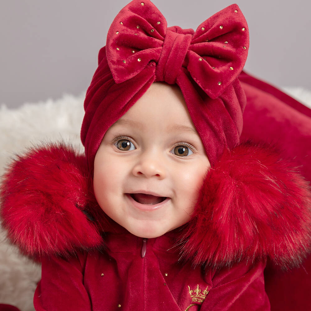 كاراميلو كيدز -قبعة توربان ديامنتي قطيفة لون أحمر للبنات | Childrensalon Outlet