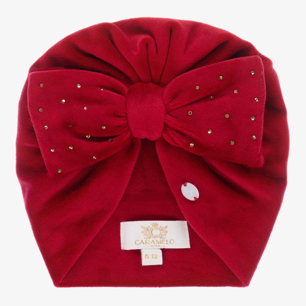 كاراميلو كيدز -قبعة توربان ديامنتي قطيفة لون أحمر للبنات | Childrensalon Outlet