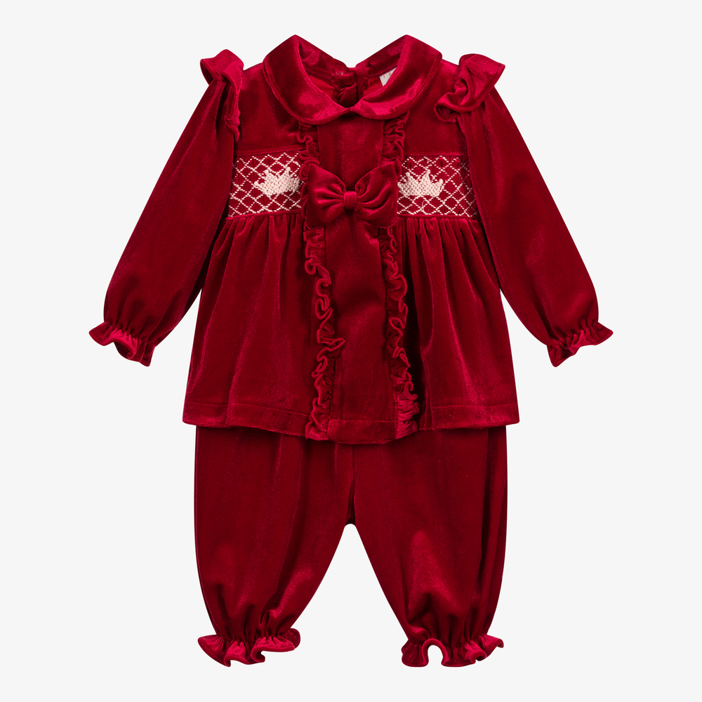 Caramelo Kids - Red Velour Festive Pyjamas | Childrensalon