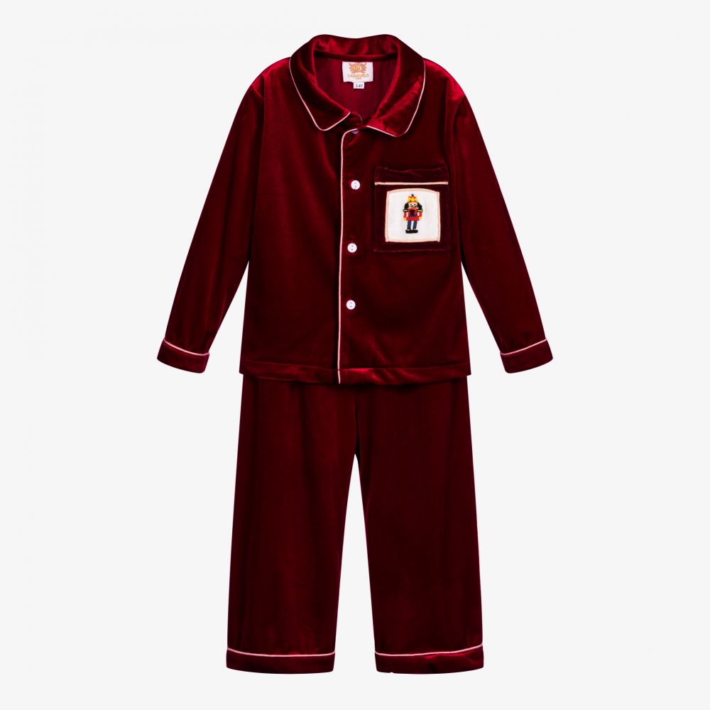 Caramelo Kids - Red Velour Festive Pyjamas | Childrensalon