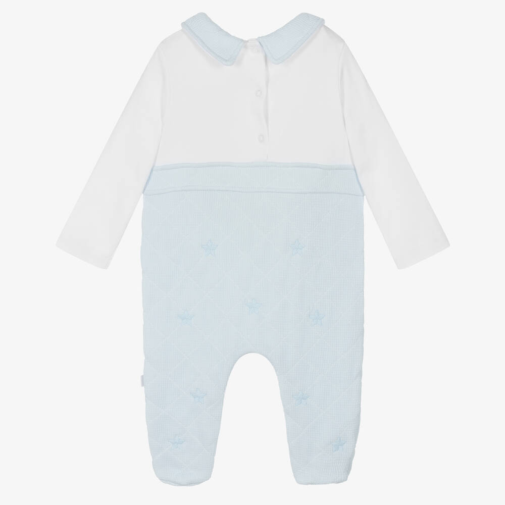 Caramelo Kids-White & Blue Waffle Cotton Babygrow | Childrensalon Outlet