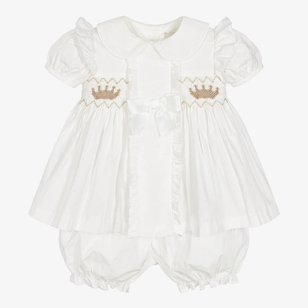 Caramelo Kids - White Dress & Bloomers Set | Childrensalon