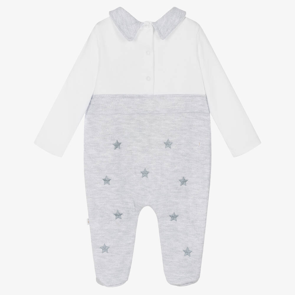 Caramelo Kids-White & Grey Waffle Cotton Babygrow | Childrensalon Outlet