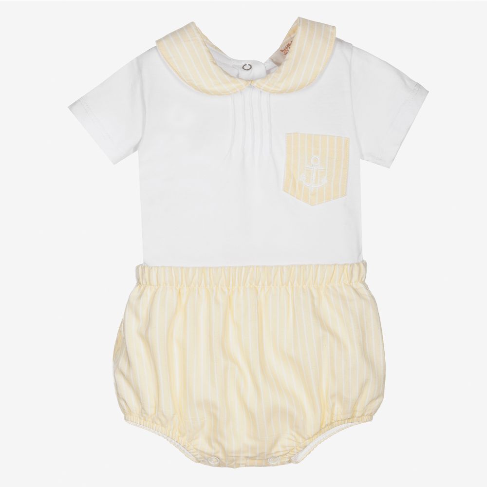 Caramelo Kids - White & Yellow Baby Shorts Set | Childrensalon