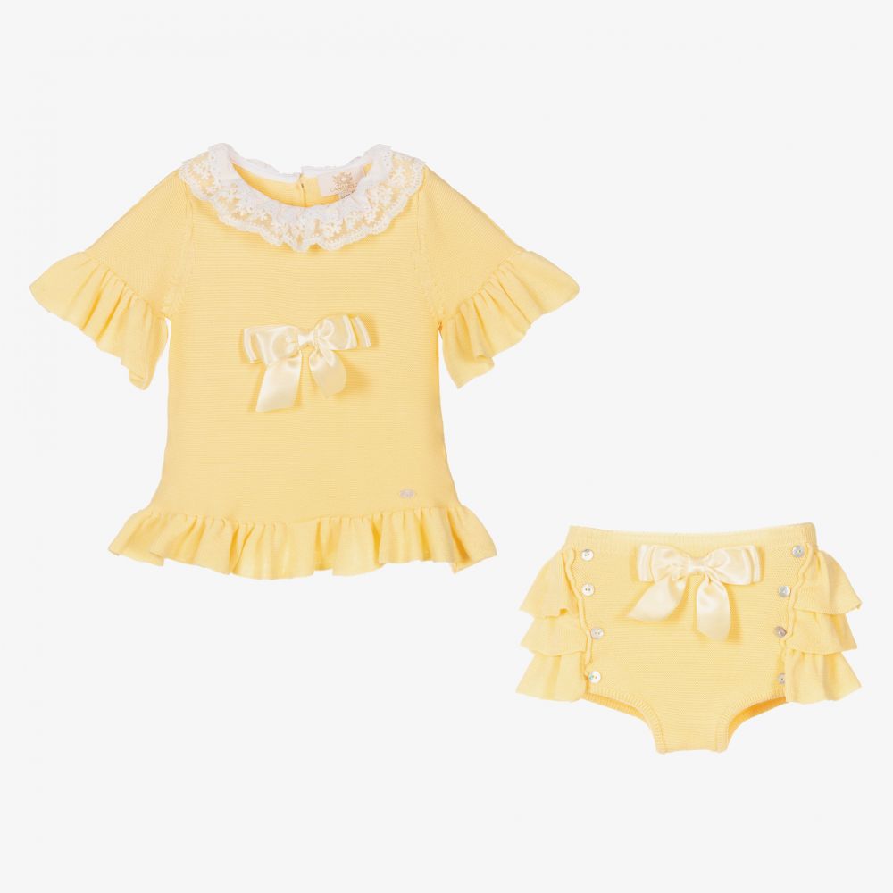 Caramelo Kids Yellow Knit Baby Shorts Set Childrensalon Outlet