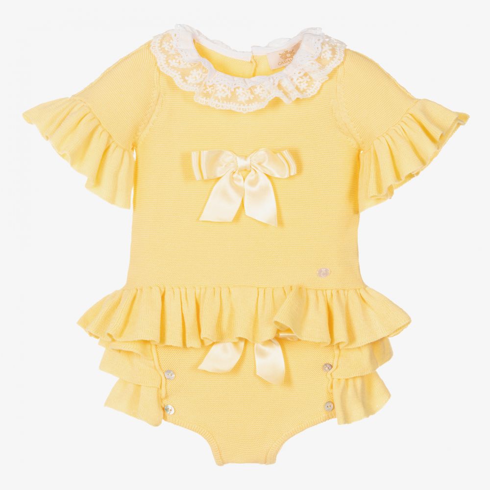 Caramelo Kids - Yellow Knit Baby Shorts Set | Childrensalon