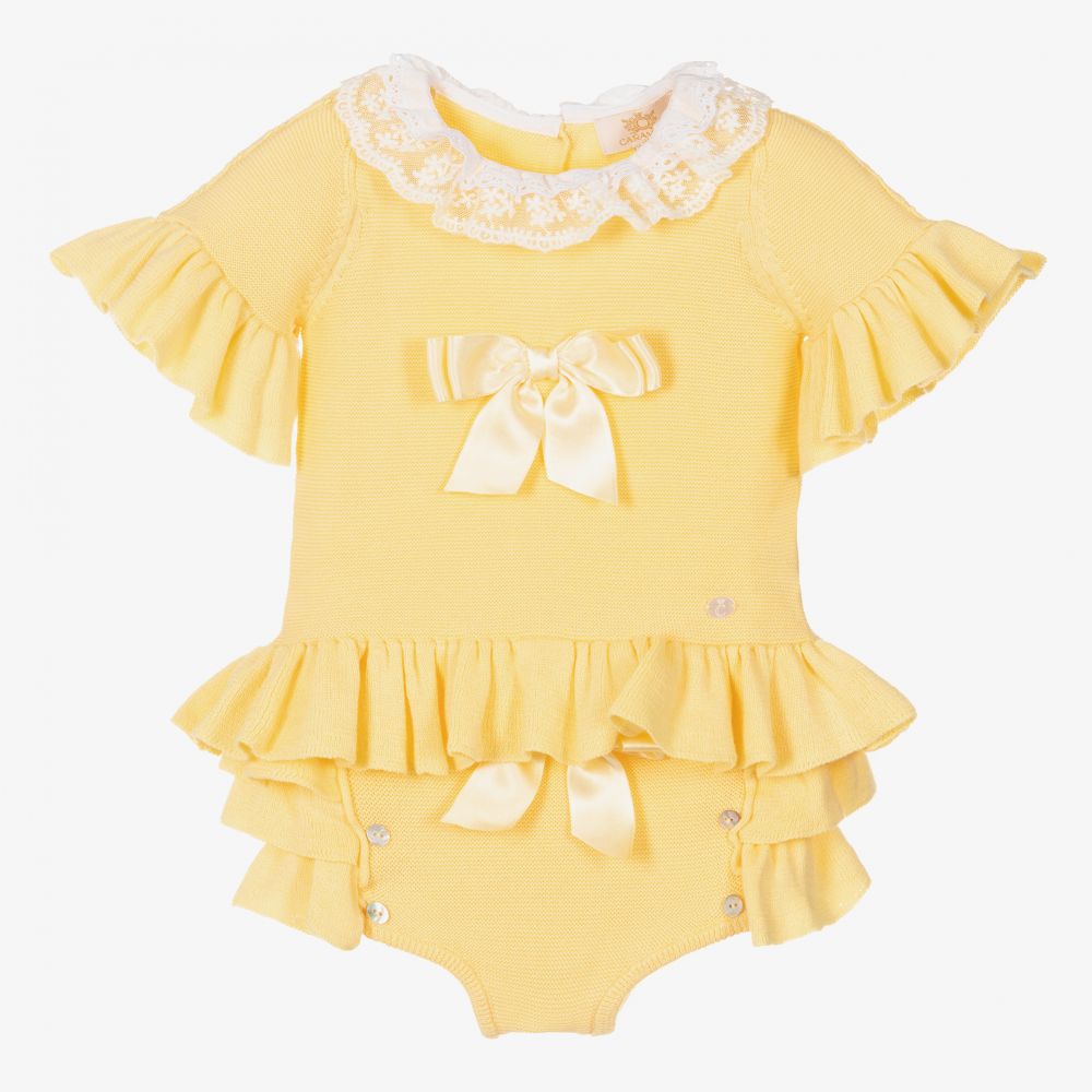 Caramelo Kids-Yellow Knit Baby Shorts Set | Childrensalon Outlet
