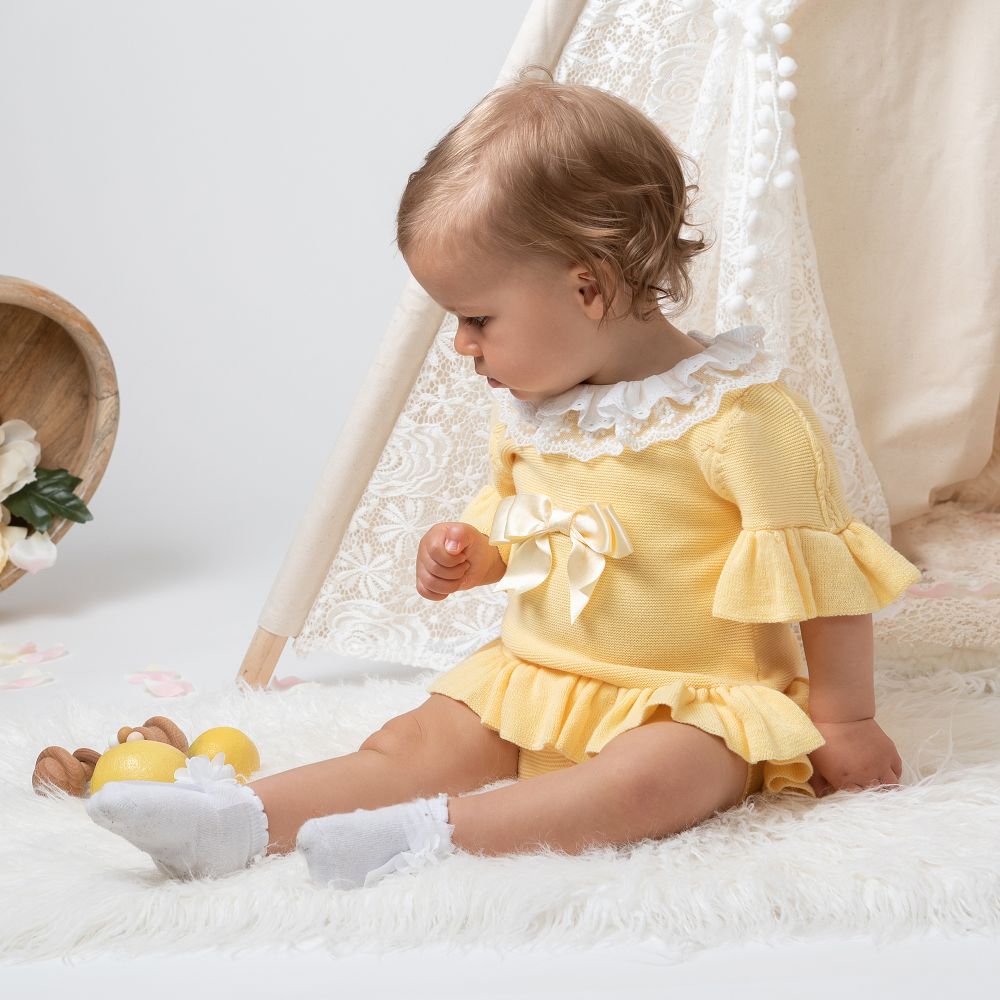 Caramelo Kids Yellow Knit Baby Shorts Set Childrensalon Outlet
