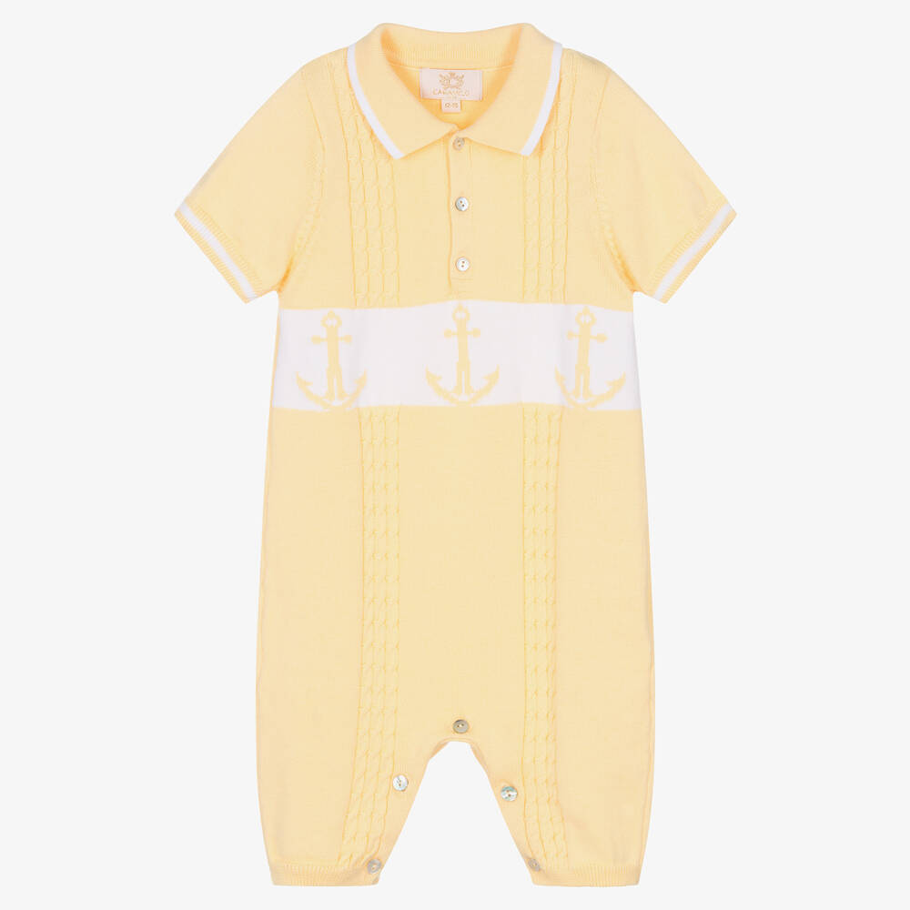 Caramelo Kids - Yellow Knitted Cotton Baby Shortie | Childrensalon