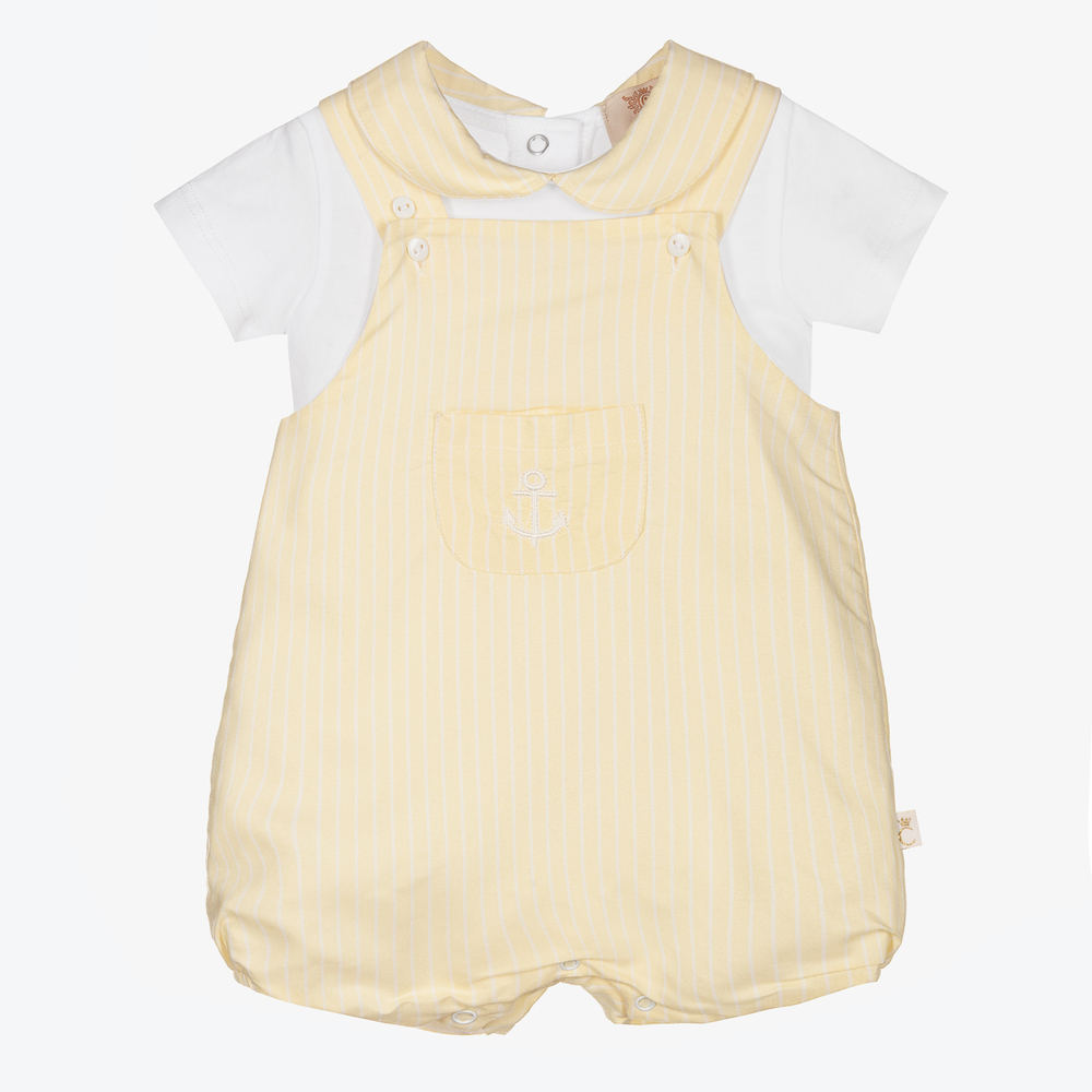 Caramelo Kids - Ensemble salopette jaune rayé bébé | Childrensalon