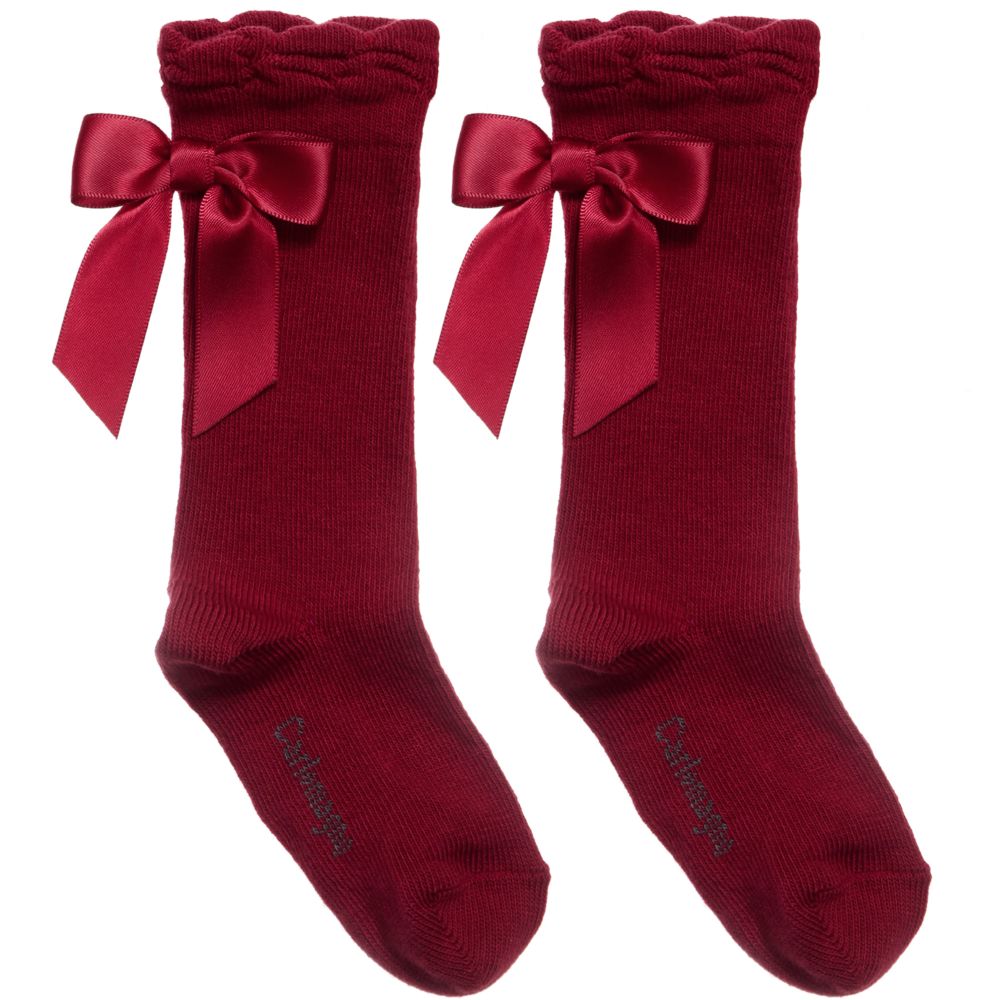 Carlomagno - Girls Dark Red Cotton Socks  | Childrensalon