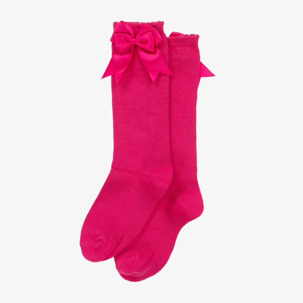 كارلومانيو-جوارب قطن لون زهري مزينة بفيونكة للبنات | Childrensalon Outlet