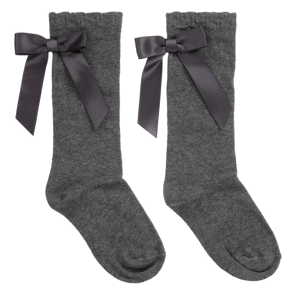 Carlomagno - Girls Grey Cotton Socks  | Childrensalon