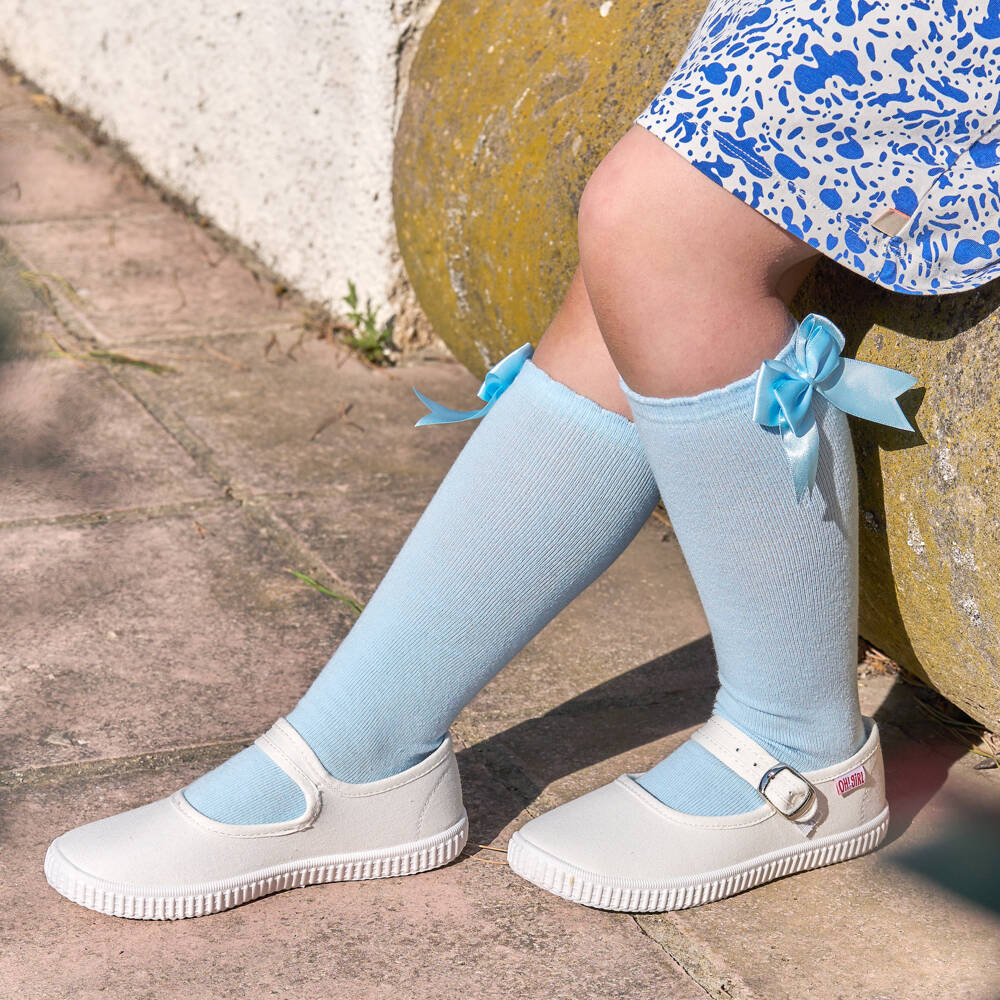 Carlomagno-Girls Pale Blue Cotton Knee High Socks | Childrensalon Outlet