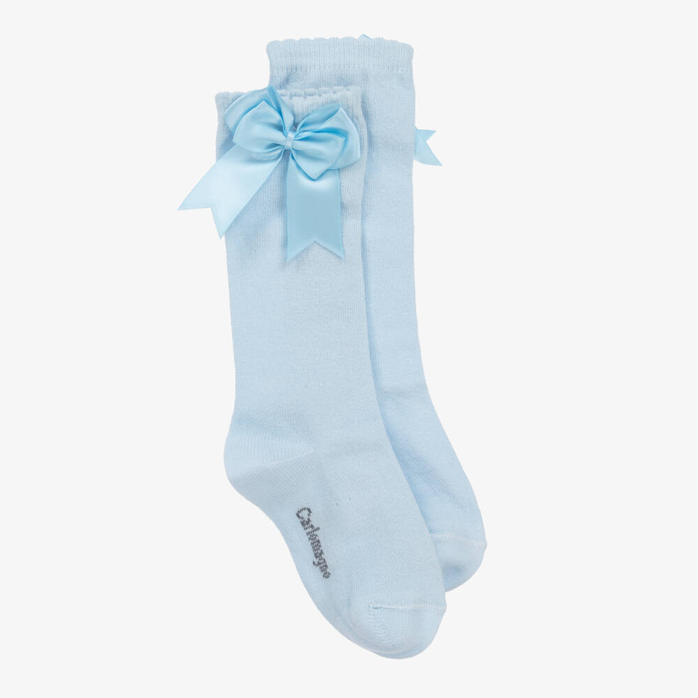 Carlomagno-Girls Pale Blue Cotton Knee High Socks | Childrensalon Outlet