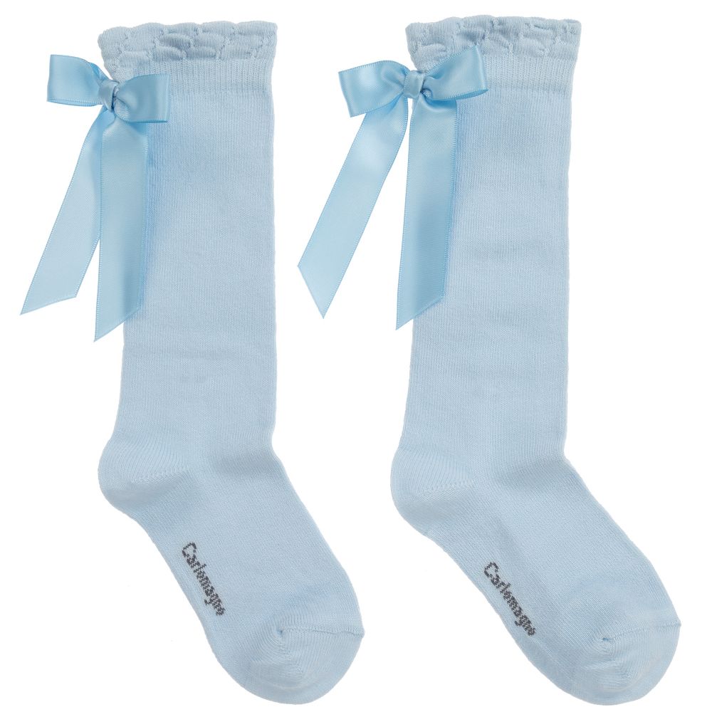 Carlomagno - Girls Pale Blue Cotton Socks | Childrensalon