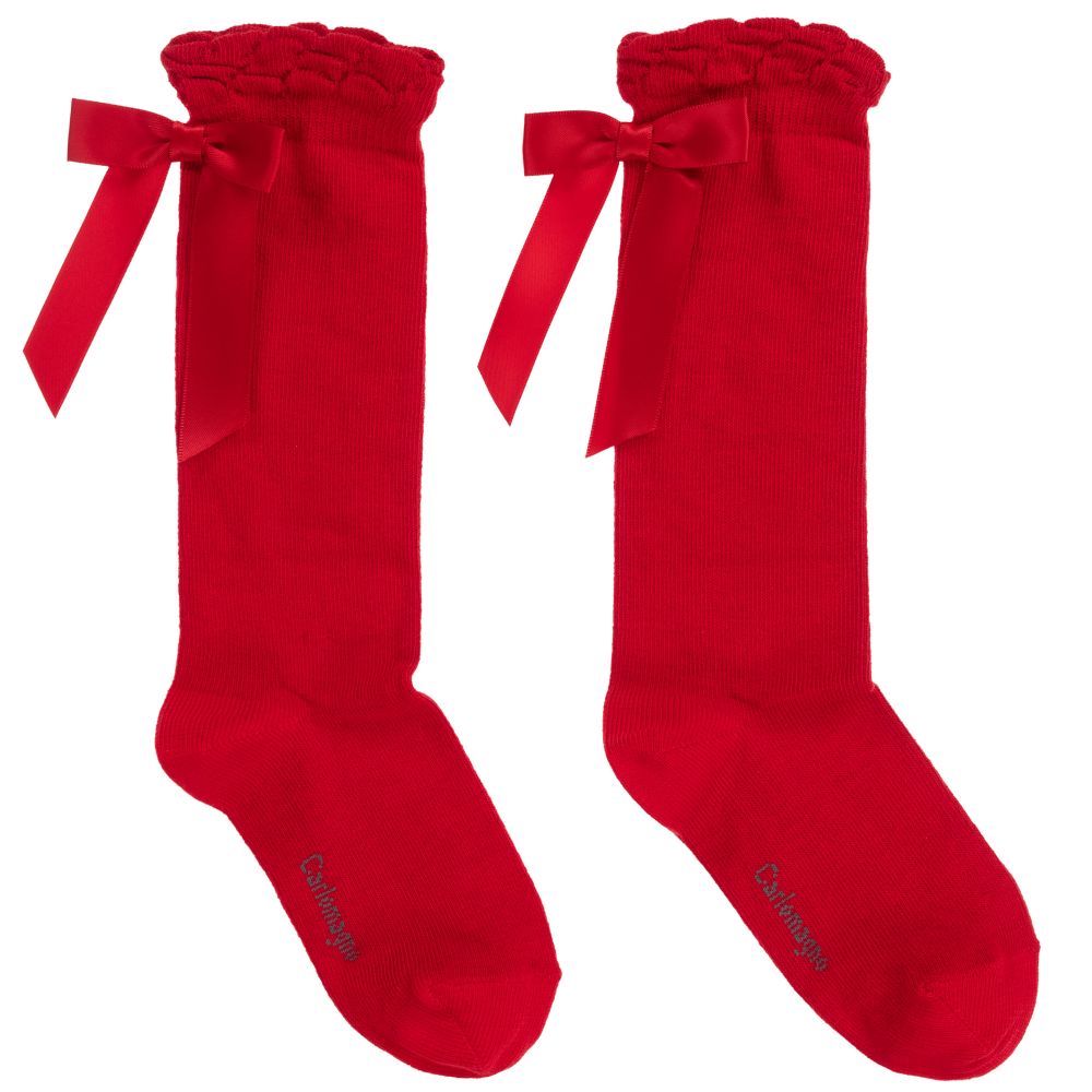 Carlomagno - Girls Red Cotton Socks | Childrensalon