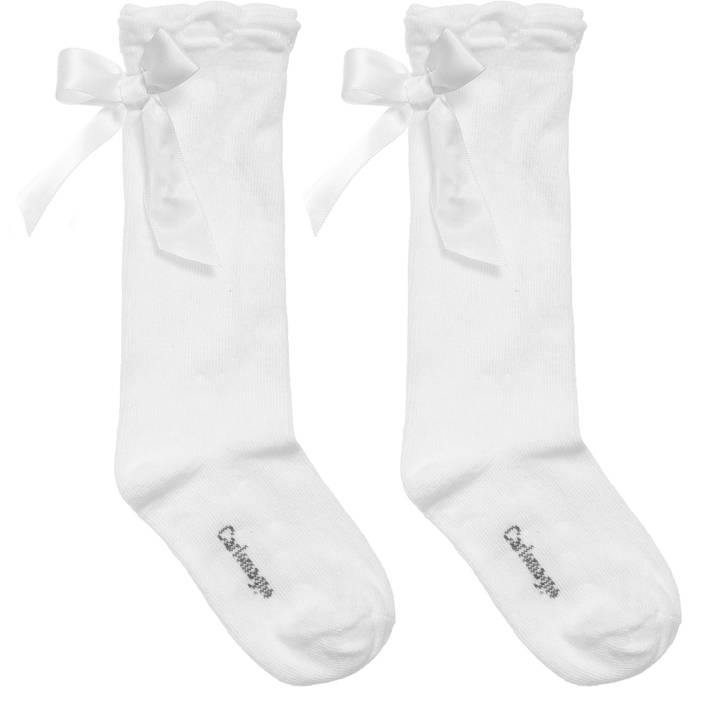 Carlomagno - Girls White Cotton Socks  | Childrensalon