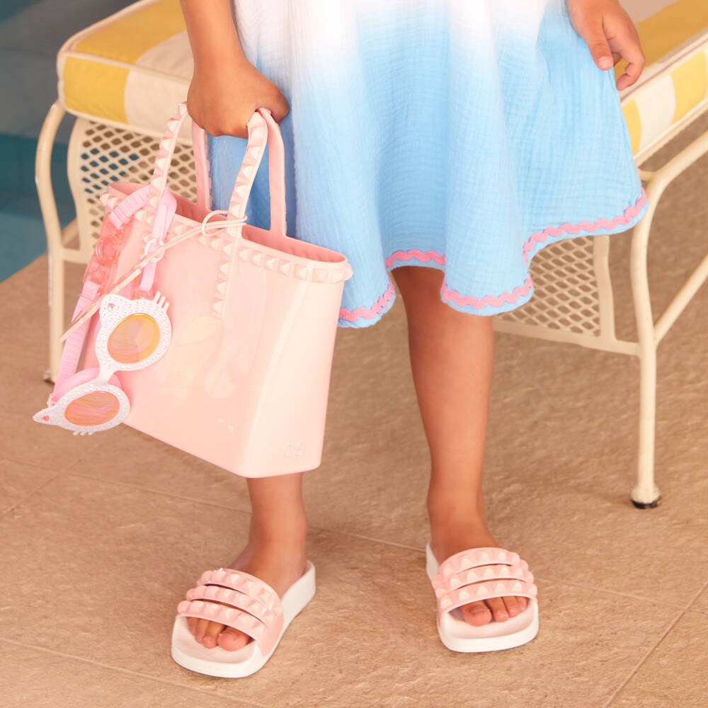Carmen Sol-Girls Blush Studded Slip-On Sandals | Childrensalon Outlet