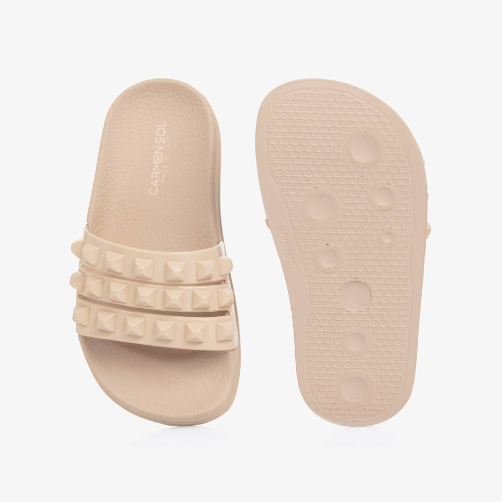 Carmen Sol-Girls Pink Studded Slip-On Sandals | Childrensalon Outlet