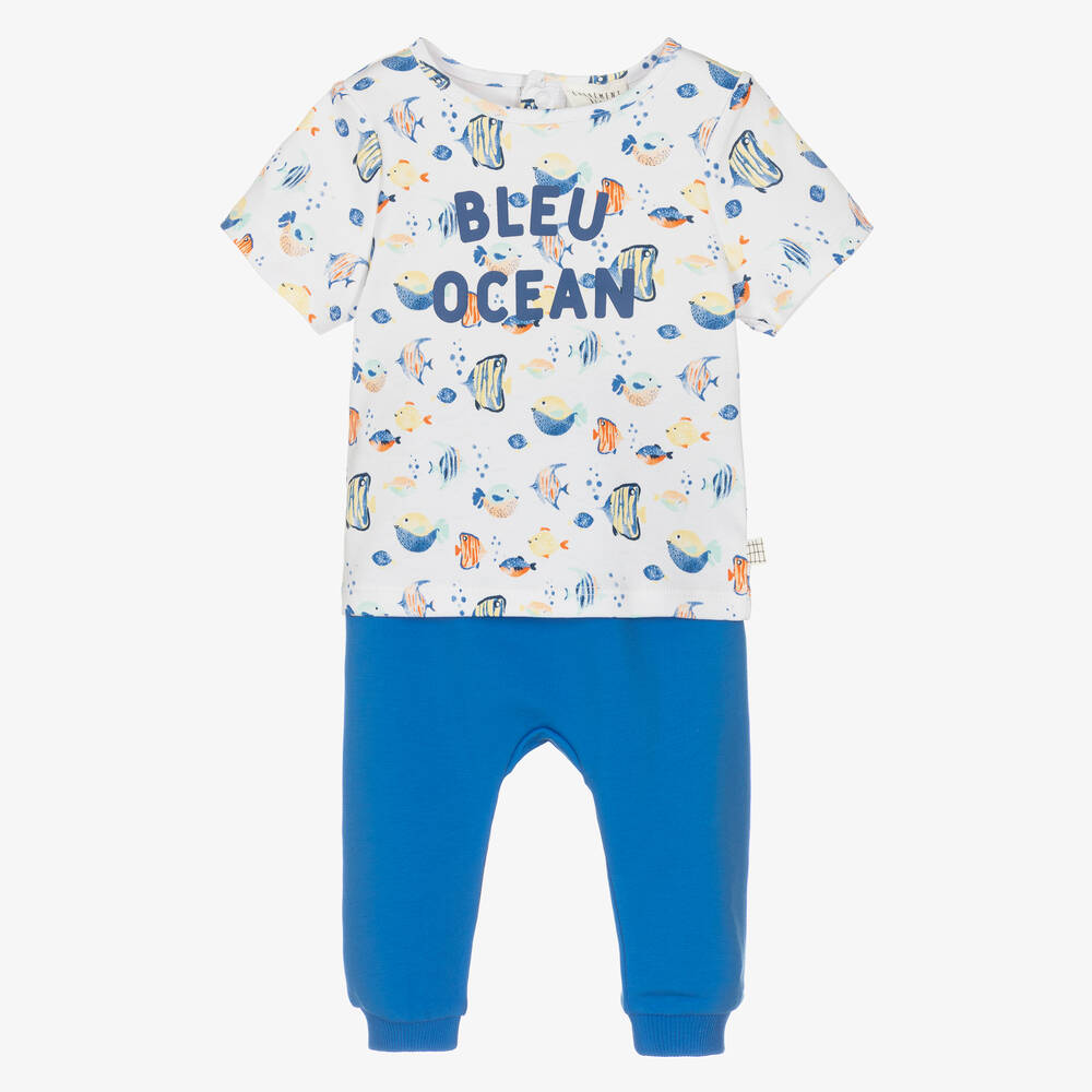 Carrément Beau - Baby Boys Blue Organic Cotton Trouser Set | Childrensalon