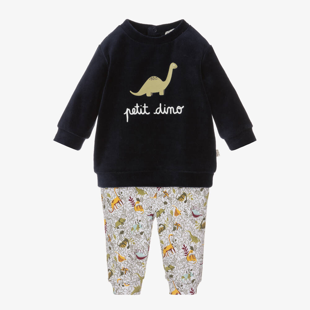 Carrément Beau - Blaues Baby-Biobaumwoll-Hosen-Set | Childrensalon