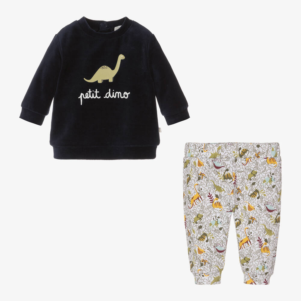 Carrément Beau-Baby Boys Blue Organic Cotton Trouser Set | Childrensalon Outlet