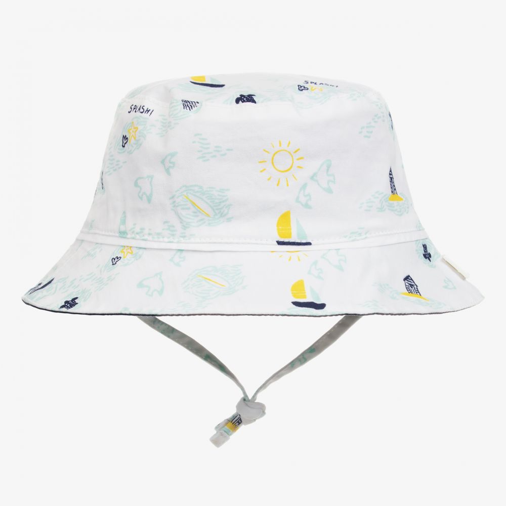 Carrément Beau - Baby Boys White Splash Sun Hat | Childrensalon