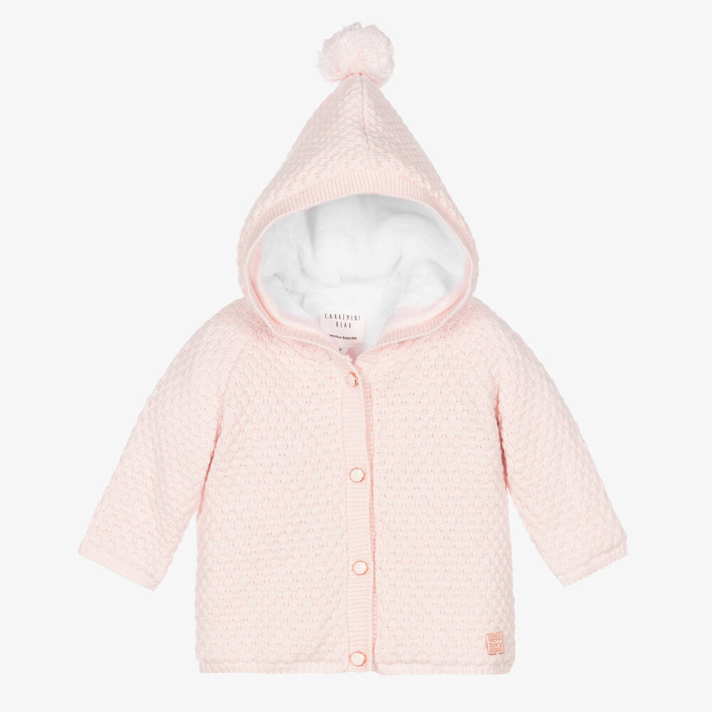 Carrément Beau - Manteau rose en maille bébé fille | Childrensalon
