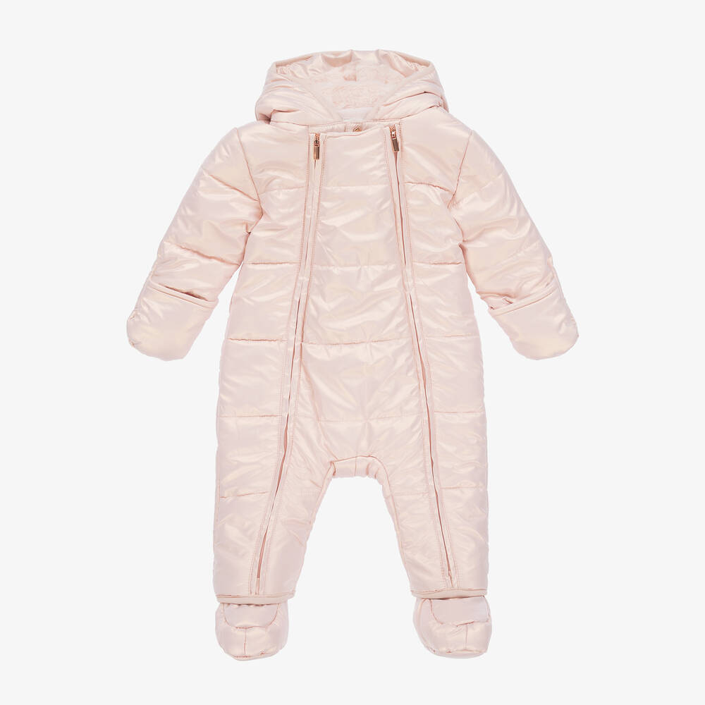 Carrément Beau - Baby Girls Pink Shimmer Puffer Snowsuit | Childrensalon