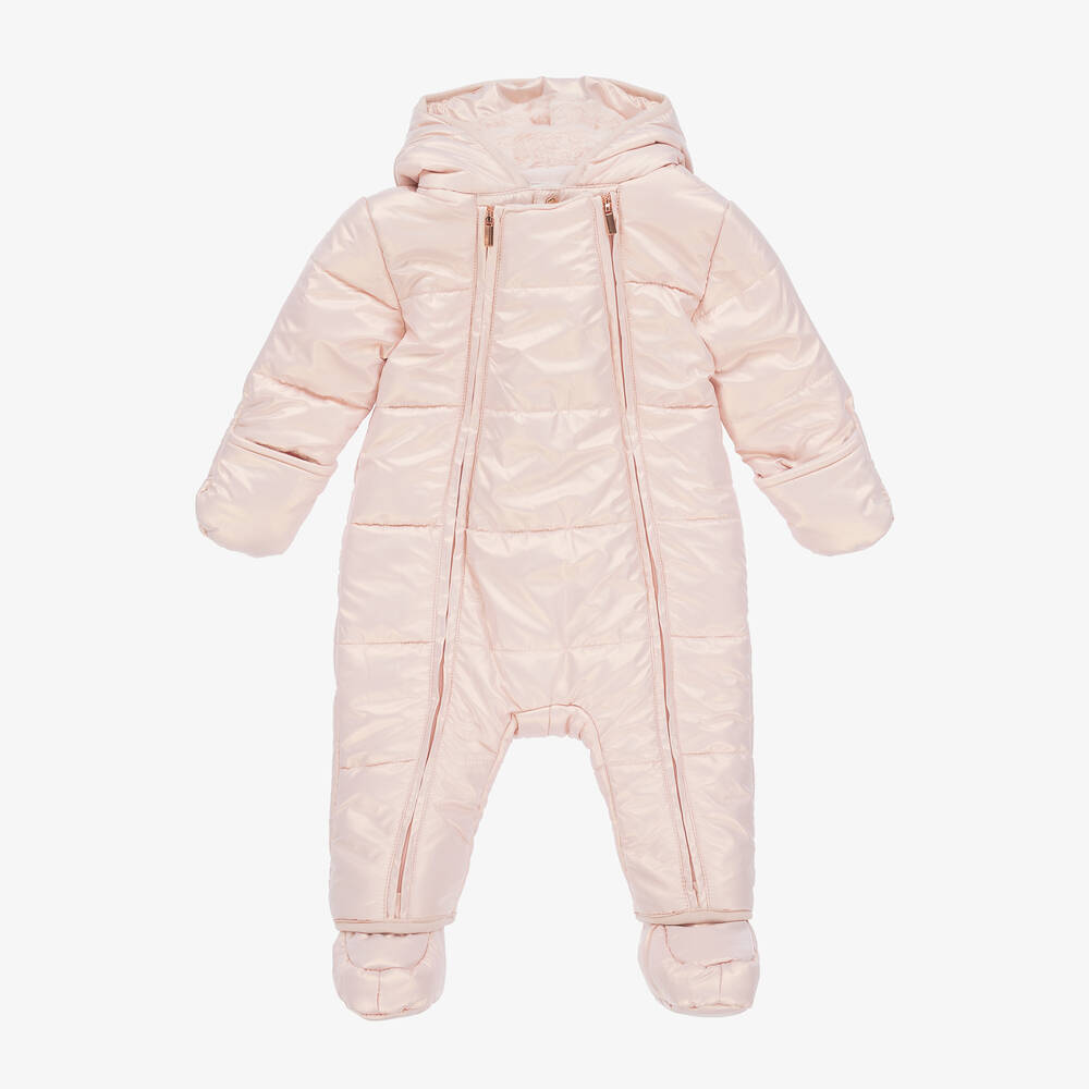 Carrément Beau-Baby Girls Pink Shimmer Puffer Snowsuit | Childrensalon Outlet