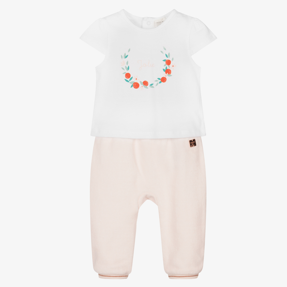 Carrément Beau - Белый топ и розовые штанишки для малышек | Childrensalon