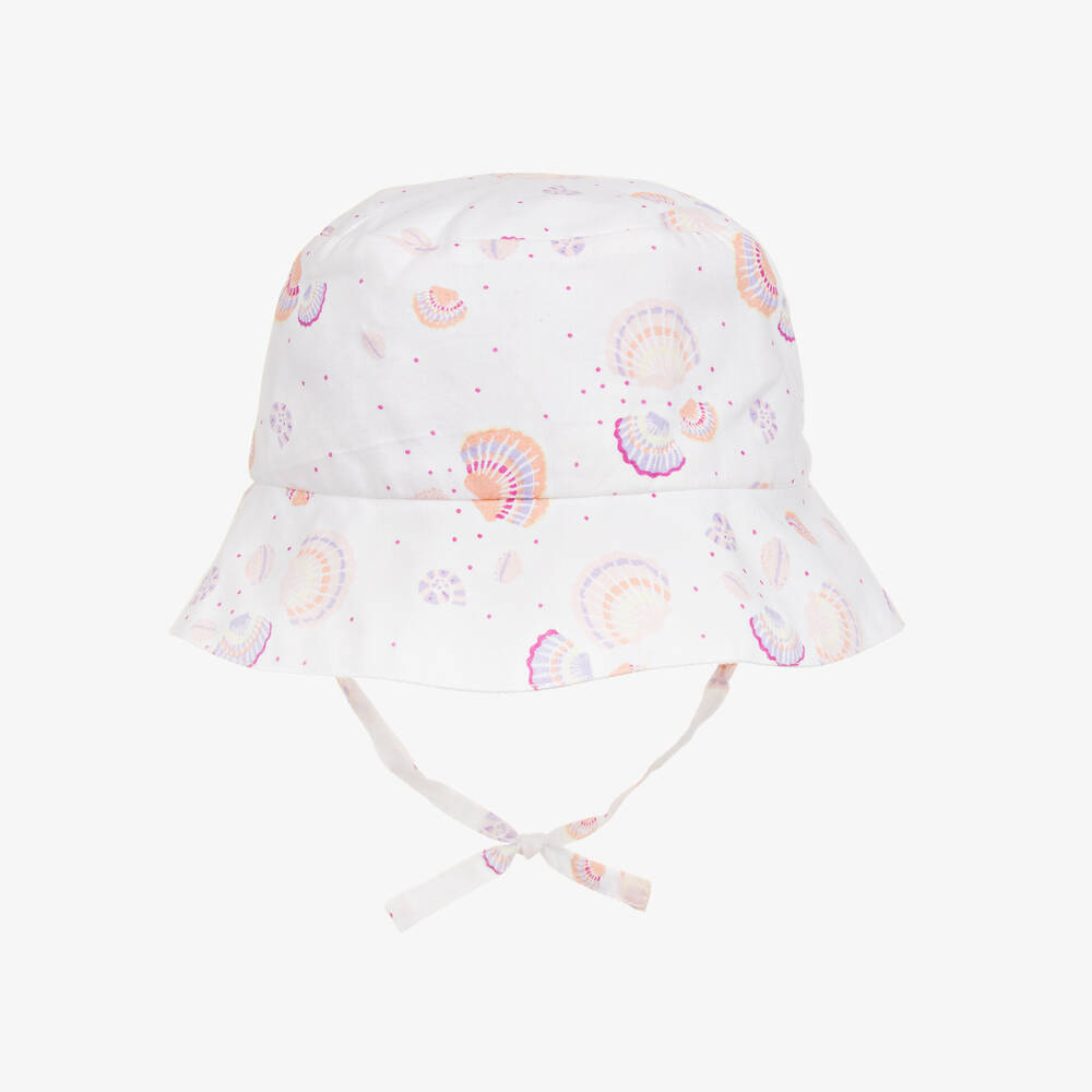 Carrément Beau-Baby Girls White Cotton Seashell Sun Hat | Childrensalon Outlet
