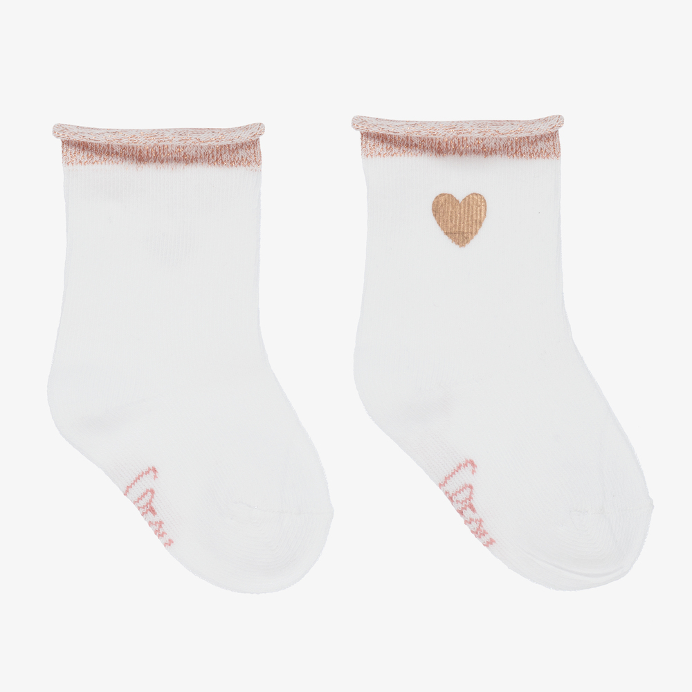 Carrément Beau - Baby Girls White Cotton Socks | Childrensalon