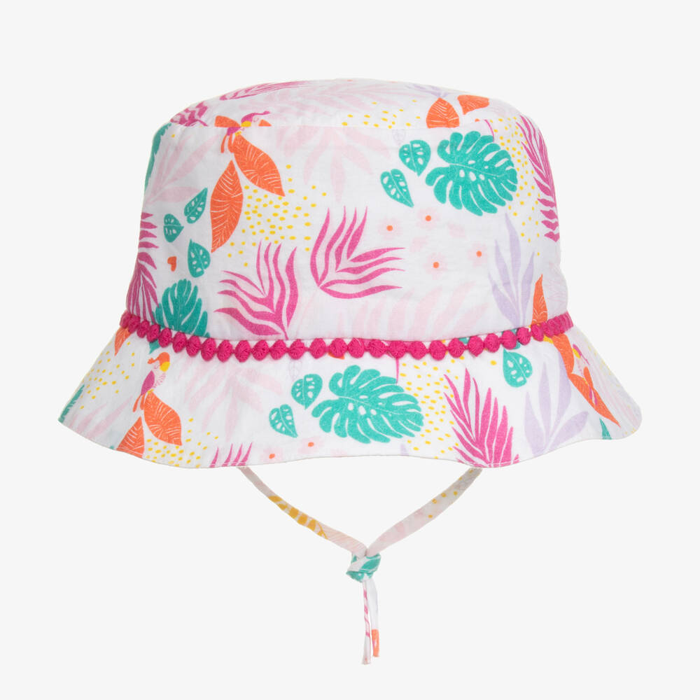 Carrément Beau - Baby Girls White Cotton Tropical Sun Hat | Childrensalon