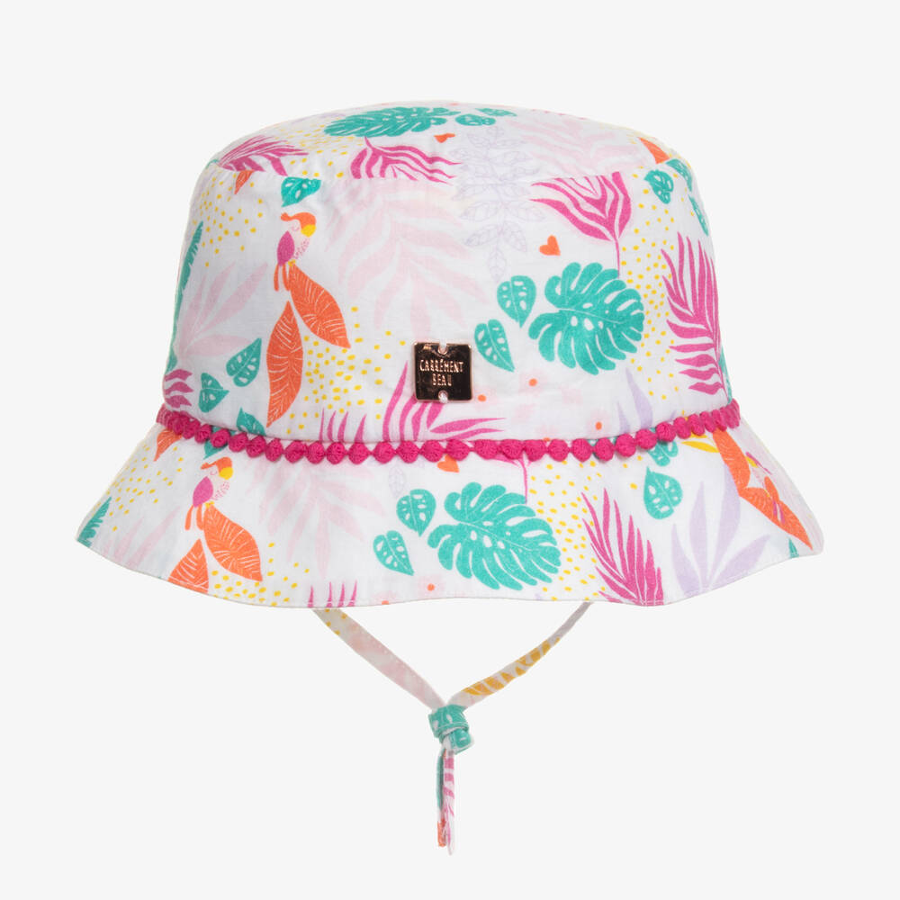 Carrément Beau-Baby Girls White Cotton Tropical Sun Hat | Childrensalon Outlet