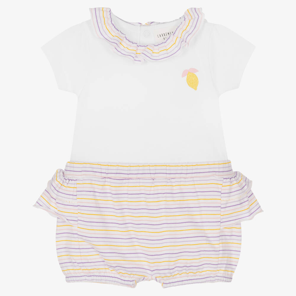 Carrément Beau - Baby Girls White Striped Shorts Set | Childrensalon